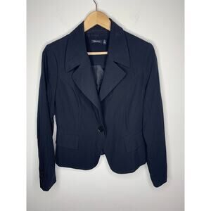 Relativity Womens Size 10P Petite Black Jacket Blazer One Button Faux Pockets
